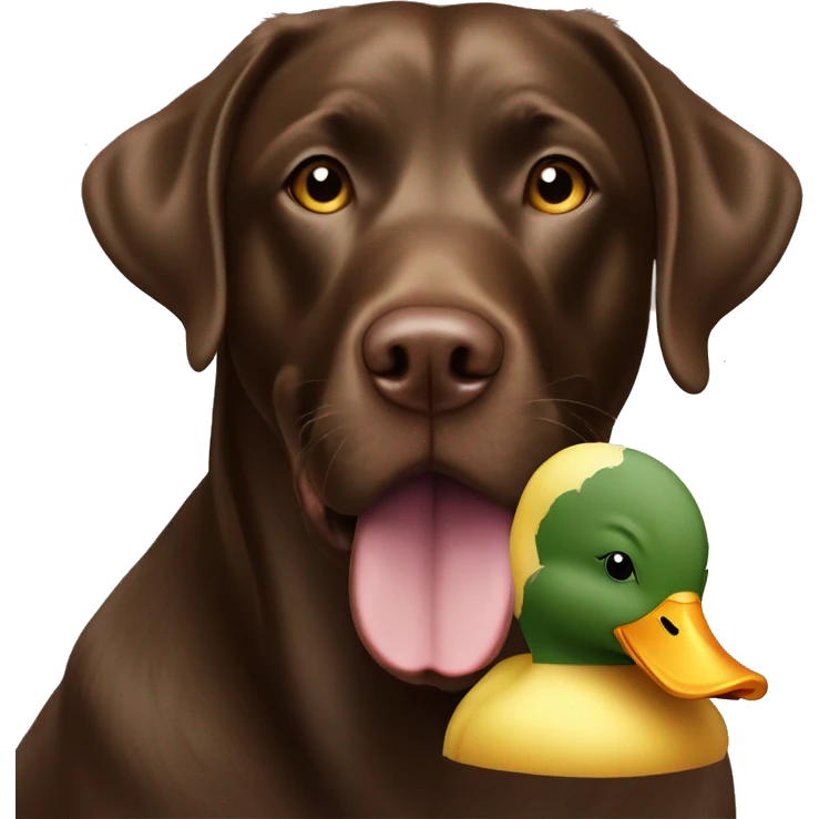 Chocolate Labrador with a camouflage duck in his mouth emoji