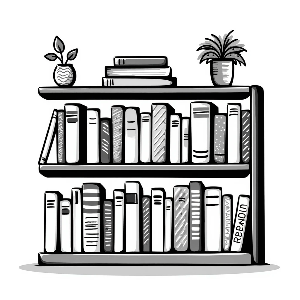hand-drawn bookshelf with row of books of different sizes and colors emoji