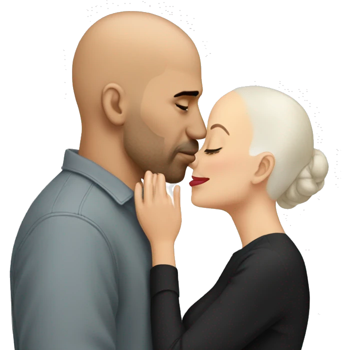 Bald spanish man kissing white brunette emoji