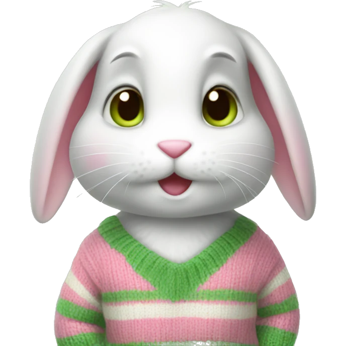 Cute Rabbit with pink and green stripe sweater emoji