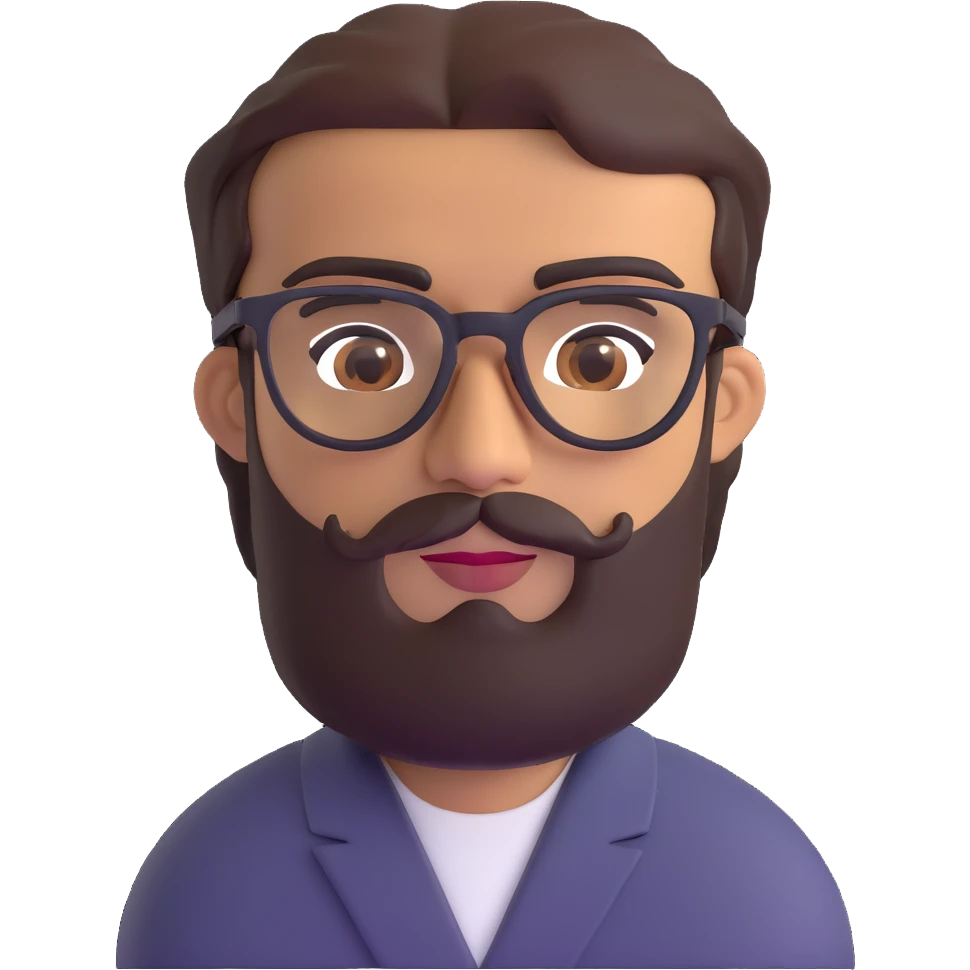 middle eastern man with medium length beard, unibrow, tan skin, brown eyes, wearing stylish glasses emoji