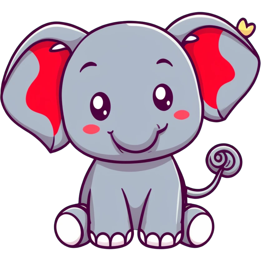 cute red elephant, big eyes, friendly smile, round and simple, wearing a stars-and-stripes top hat, cartoon sticker style emoji