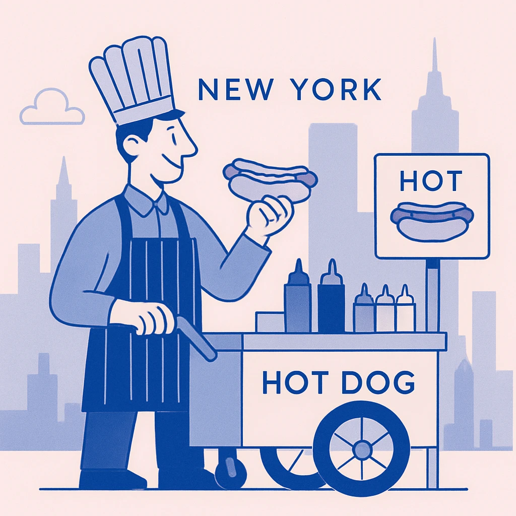 hotdog seller in New York with cart emoji