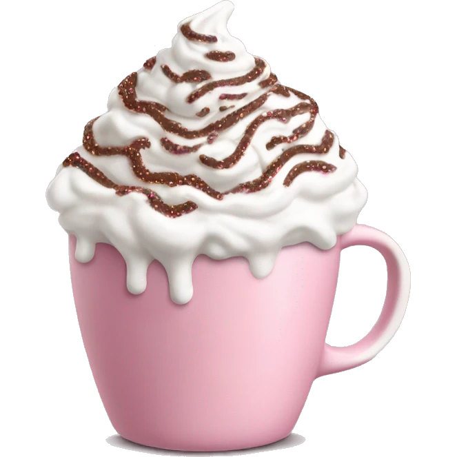 pink white cup of hot chocolate with whipped cream and brown sprinkles emoji