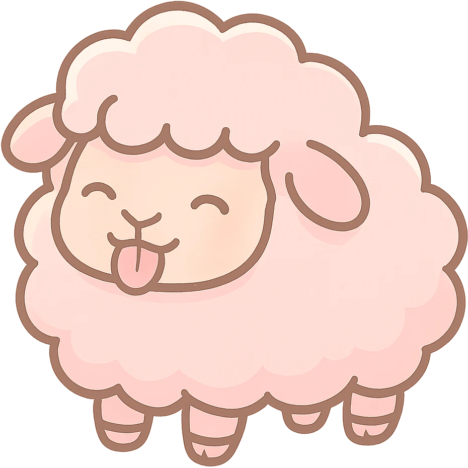 pastel toon style pink sheep with tongue out emoji