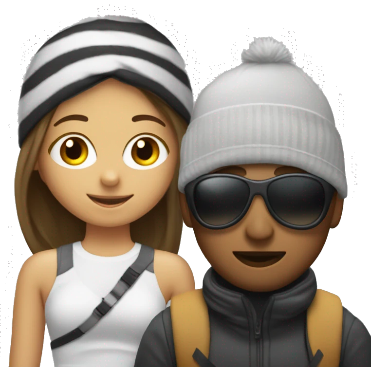 girl wearing ski mask while boyfriend in the back emoji