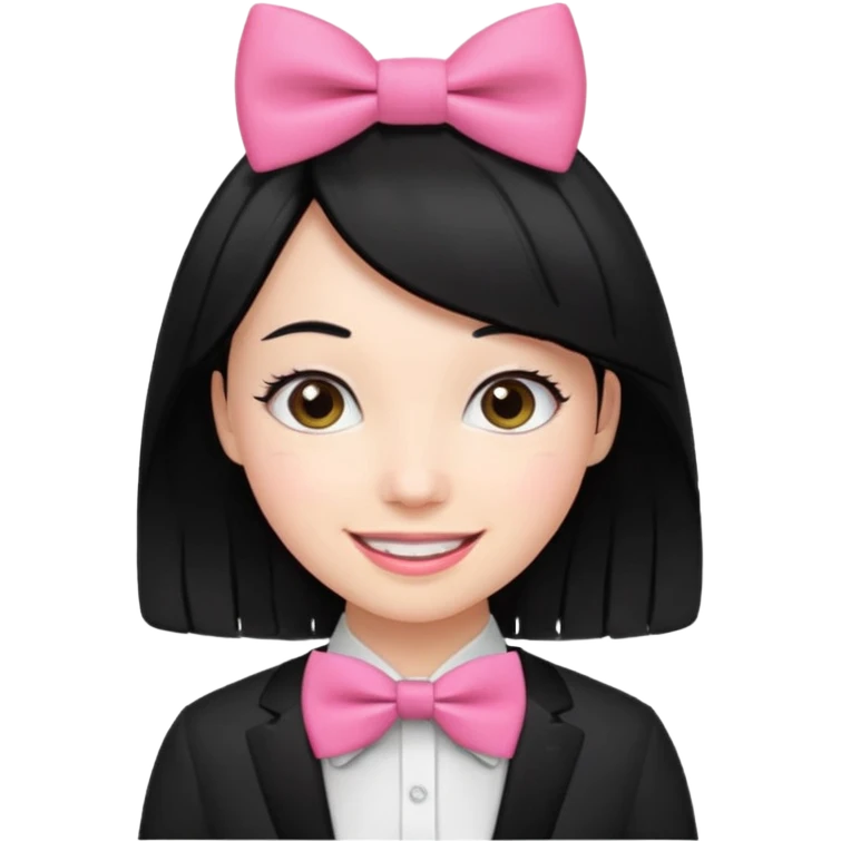 realistic black hair woman with pink bowtie emoji