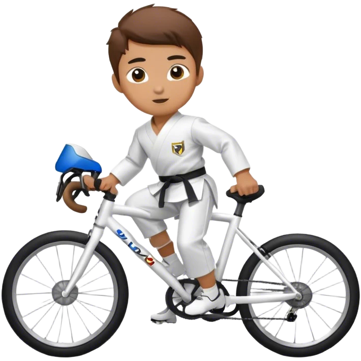 Taekwondo boy wearing a dobok riding a road bike emoji