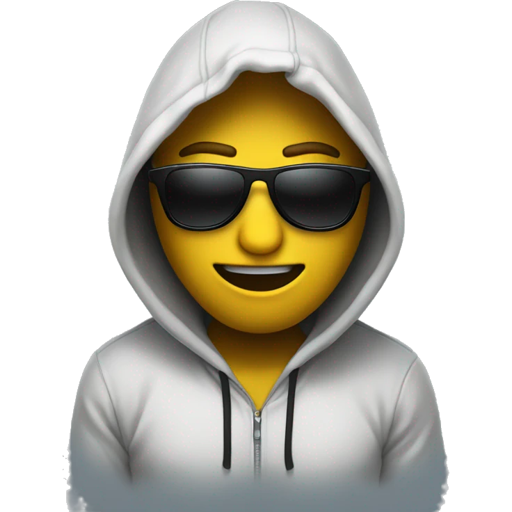 Emoji tearing up with sunglasses wearing a hoodie emoji