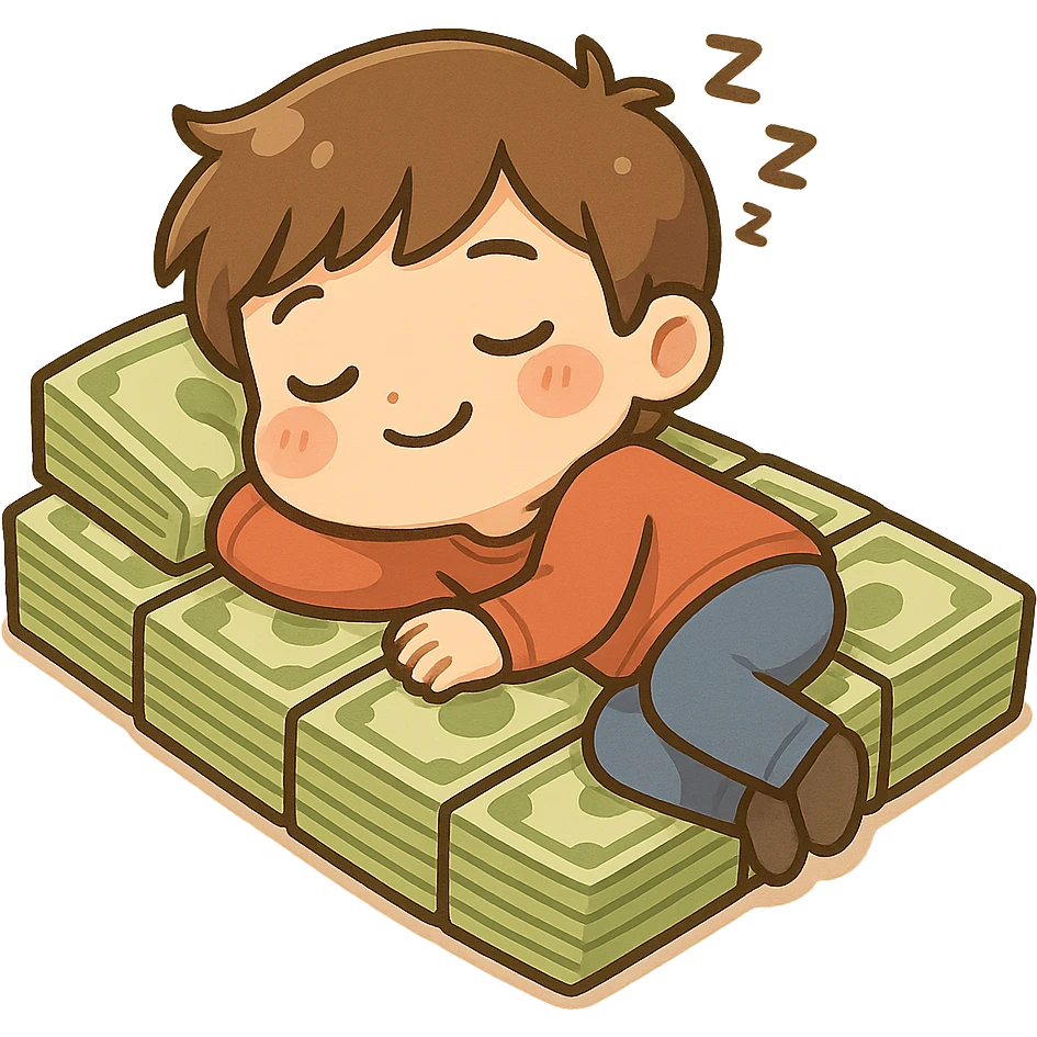 happy person napping on mattress of money emoji