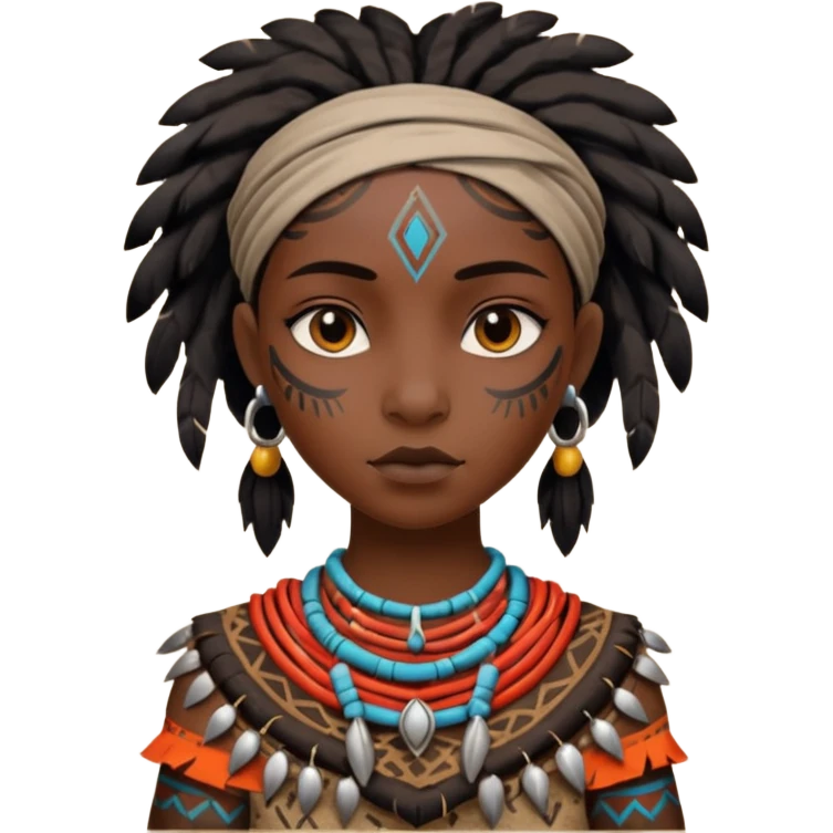ancient black girl, tattered animal cloth emoji