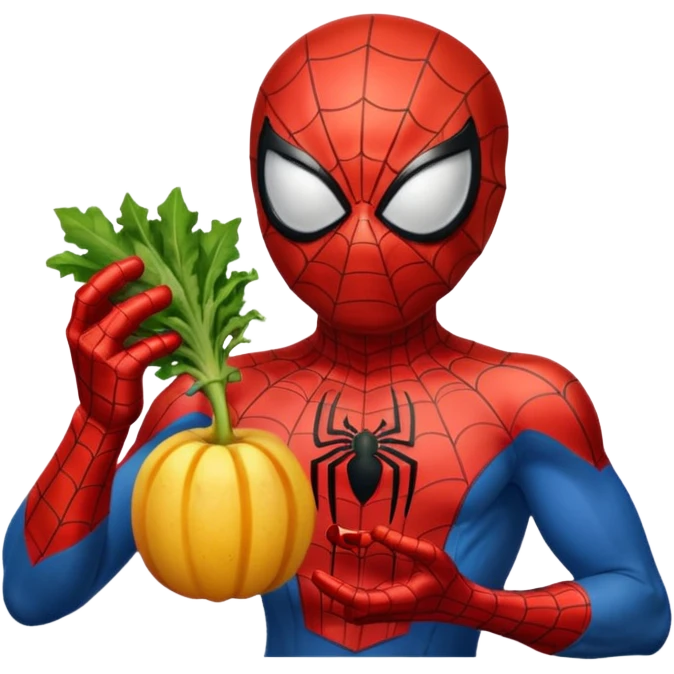 emoji de spiderman comiendo frutas y verduras emoji