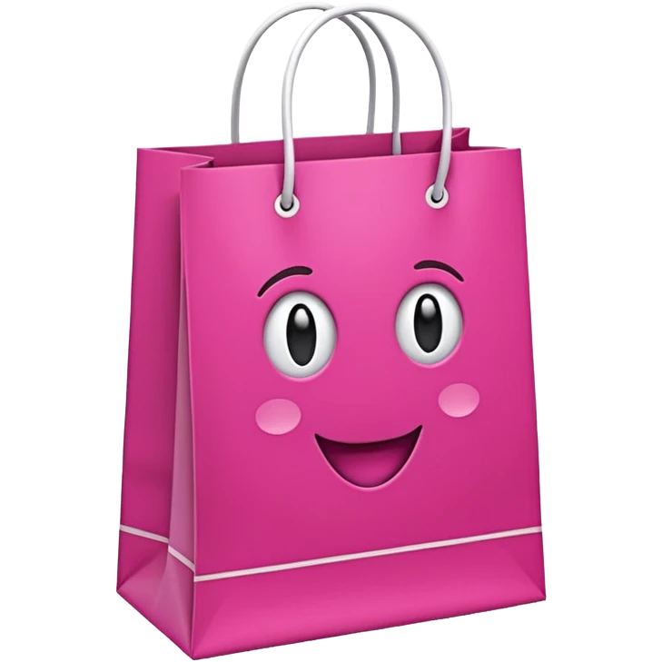 Bolsa de papel rosa fucsia con asas blancas, patrón repetido 'DRUNI' en rosa claro y un 'DRUNI' vertical blanco en el centro, estilo emoji iOS, brillante y realista. emoji