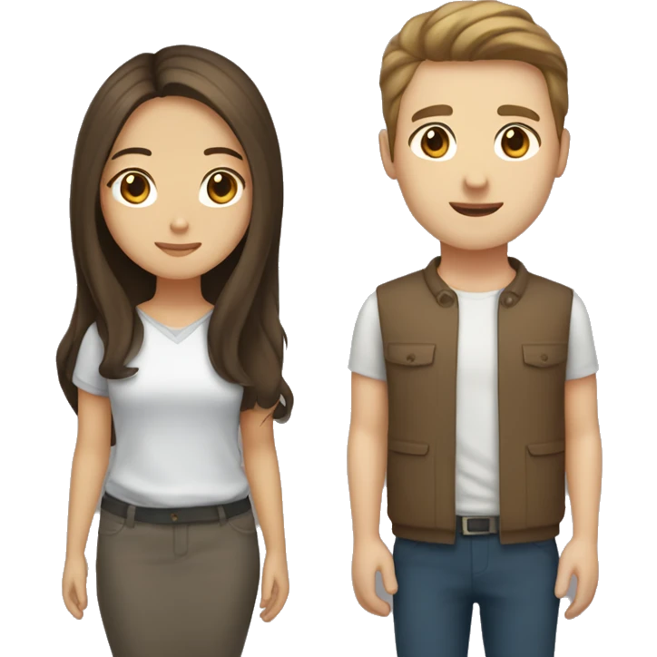 brown haired asian girl with straight hair and brown haired white guy with wavy hair emoji