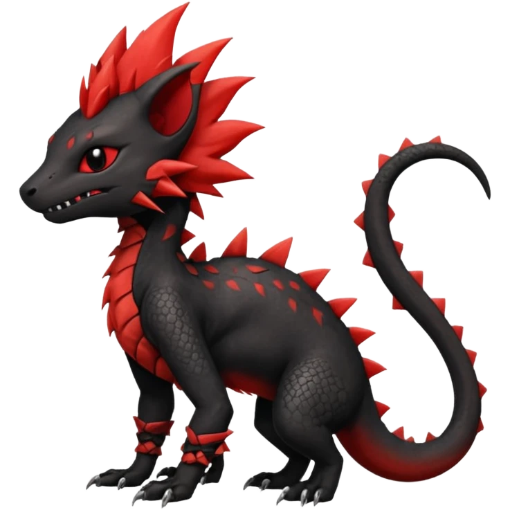 Fiery gothic evil black and red salandit-Liten-torracat with a red Mohawk  emoji