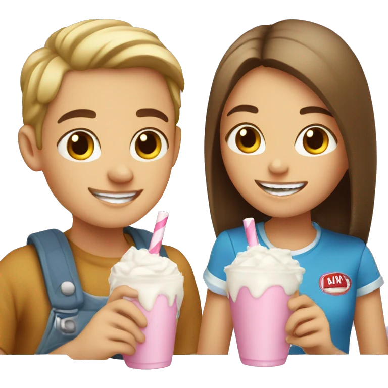 Pretty girl and boy drinking milkshakes  emoji