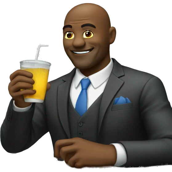 Boss sitting at desk taking a drink emoji