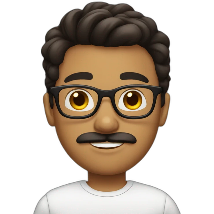 Boy with blsck hair glasses little dark brown mustache and shaved dark brownbeard emoji