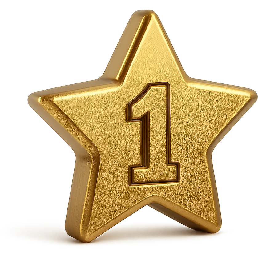 gold rating star emoji with the number 1 in the center, clear and bold emoji