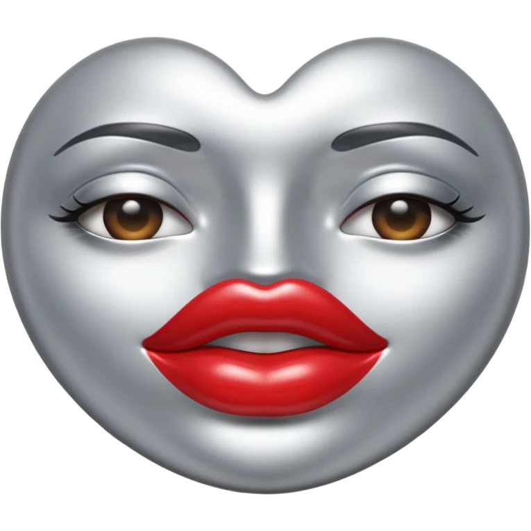 A seductive pair of slightly parted lips emoji made of liquid silver chrome, smooth glossy metallic surface, soft sensual curves, subtle reflections, luxury sexy aesthetic, minimal iOS emoji style, centered composition, clean white background, soft studio lighting, no text emoji