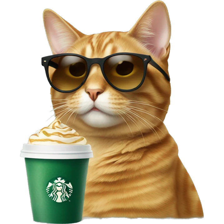 Cat with sunglasses drinking Starbucks  emoji