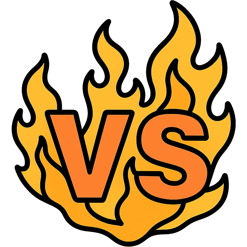 Make the 'VS' text appear as if it is engulfed in large, lively flames, with the letters actively burning and fire effects surrounding them. Keep the style dynamic and bold, with no background. emoji