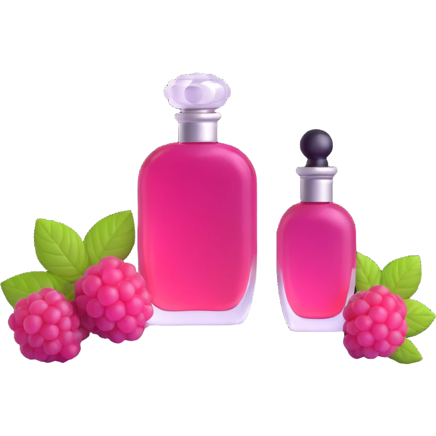 AVON women's perfume bottle next to raspberry bottle emoji