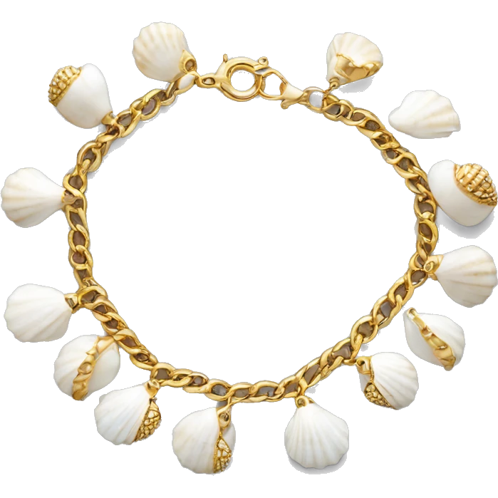 Shell bracelet made out of small white shells linked together with gold chain  emoji