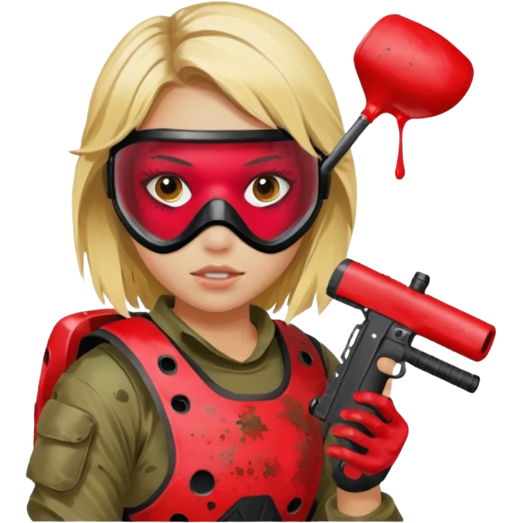 blond girl playing paintball with red paintball face mask emoji