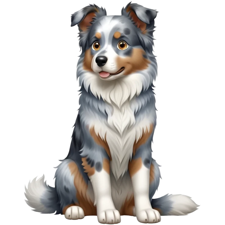 cinematic-[australian shepherd dog]-realistic-full-body-sitting-emoji,-tail-resting-loosely-beside-its-paws,-head-tilted-dramatically,-scruffy-[blue merle]-fur,-simplified-yet-realistic-focused-features,-highly-detailed,-glowing-with-an-almost-sarcastic-glow emoji