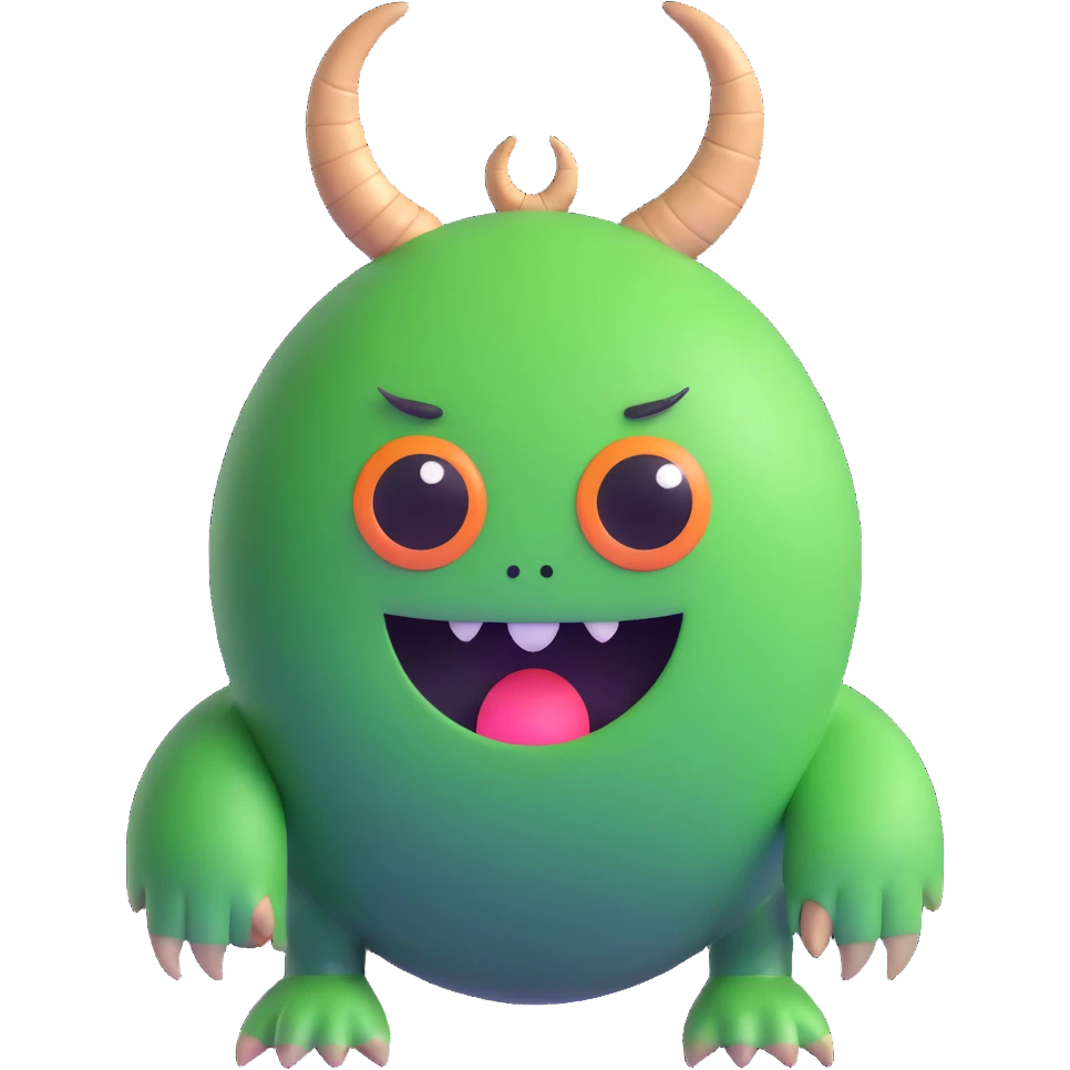 one-eyed green round monster with little horns like in Monsters Inc emoji