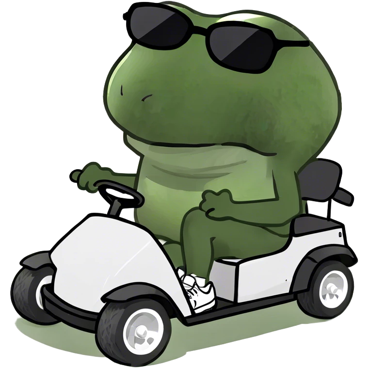 Bufo playing golf in a golf kart without a hat emoji