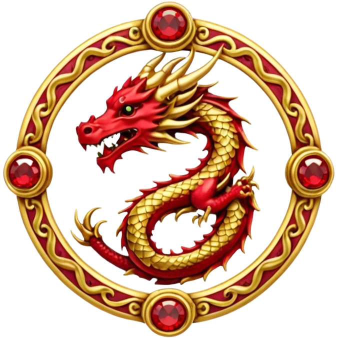 Golden dragon crest / brosch in a circle with red gems and no background emoji