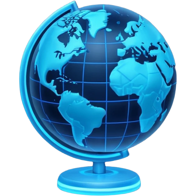 planet globe neon earth, minimalistic 3d blue neon glowing transparent emoji