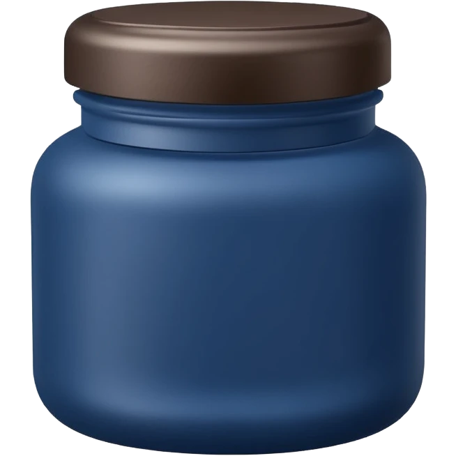small rounded jar with deep blue or purple matte finish and matching lid, nighttime use, compact elegant shape, slightly frosted or opaque, no label, no hand, no extras, soft lighting, subtle shadows, emoji scale emoji
