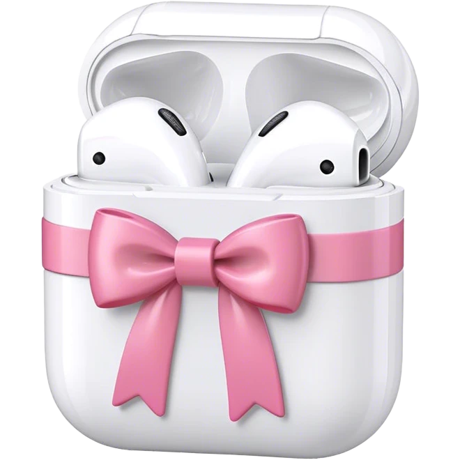 White Apple AirPods pink bow ribbon tied around case emoji