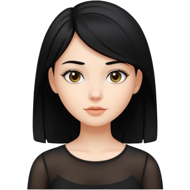 Кошка-девочка, черные волосы, в черном полупрозрачном лифчике emoji
