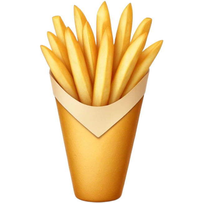 Cinematic Realistic Belgian Fries Dish Emoji, showcasing thick, crispy fries served in a paper cone rendered with detailed textures and golden, appetizing lighting. emoji