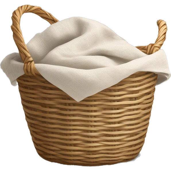 A woven light Brown basket with fresh washed linen emoji