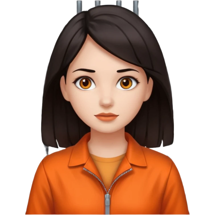 prisoner dark haired woman in orange clothing in front of bars emoji