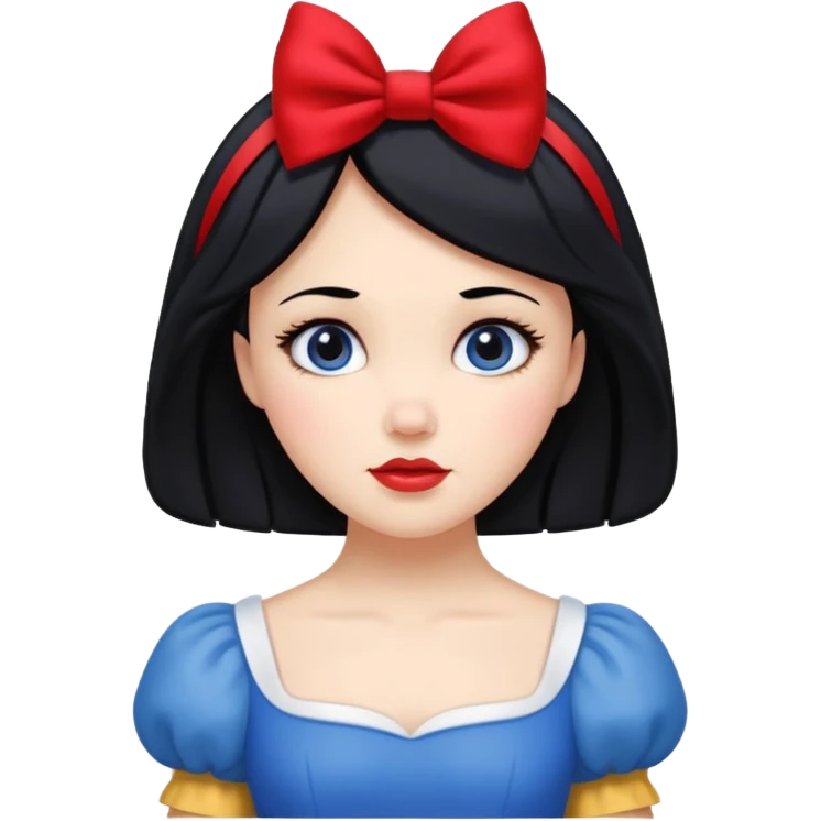 Snow White emoji, classic fairytale princess with black hair, red bow, and blue-yellow dress emoji