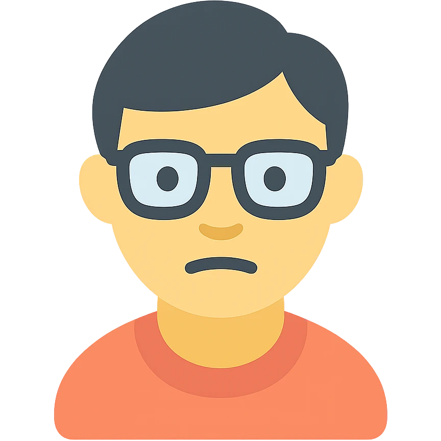 asian man with glasses, looking nerdy, color icon emoji