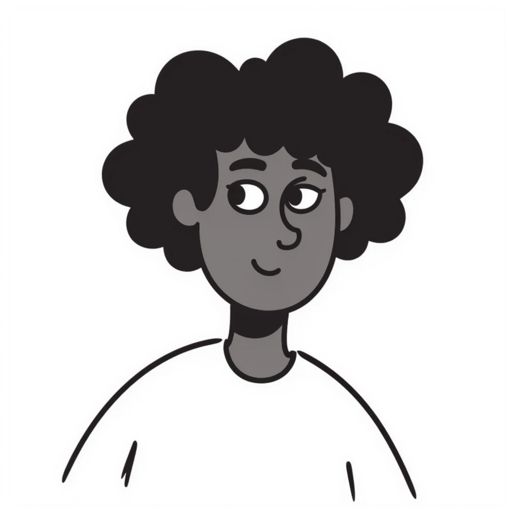 a brown-skinned man with black curly mid-length hair, relaxed face, eyes slightly open, hand drawn doodle style emoji