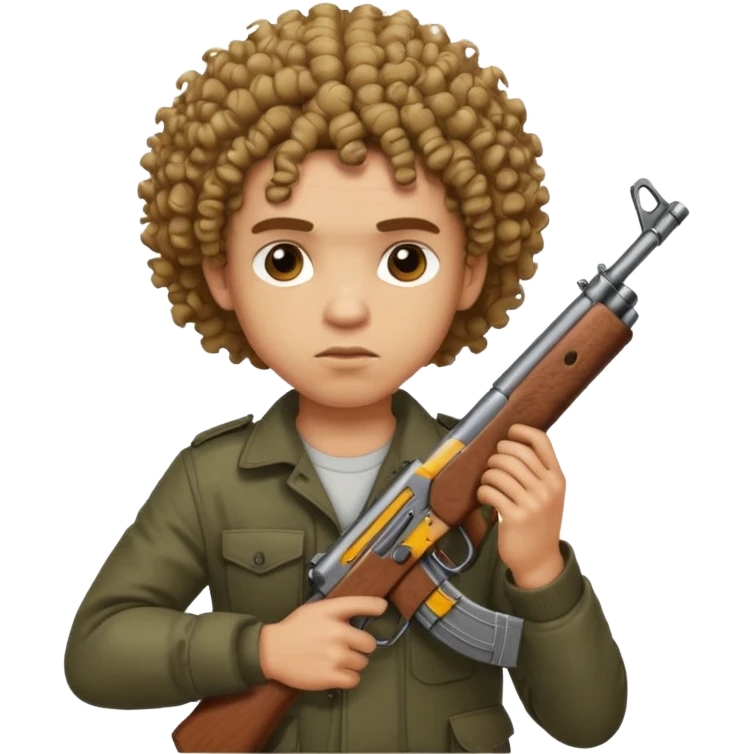 AK47 in hand, light skin male with curly hair and a fade emoji