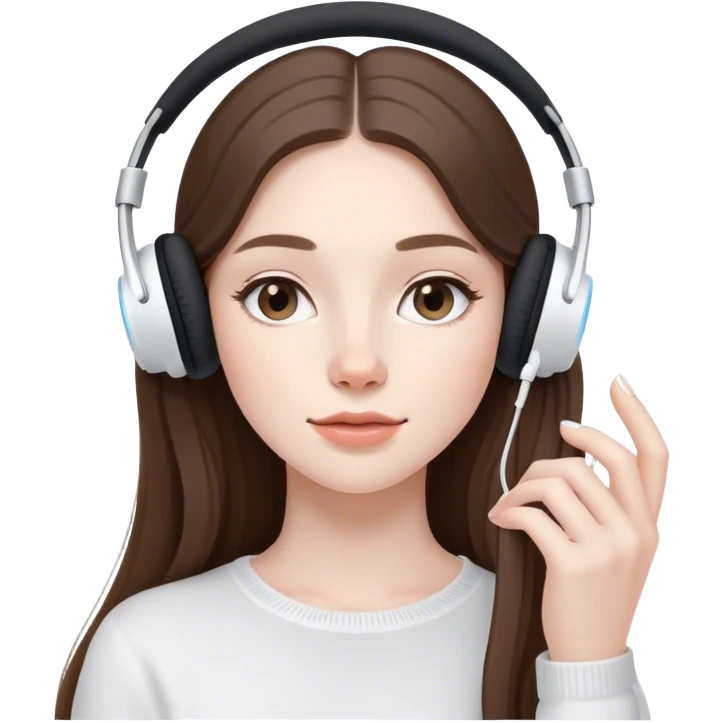  beautiful pale brunette girl with long hair listening to music in airpods emoji
