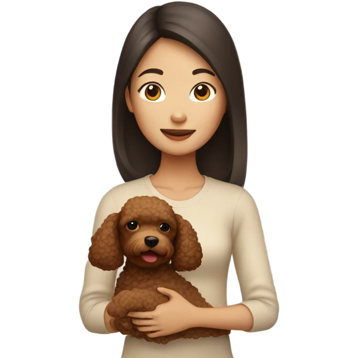 Asian girl holding brown poodle emoji