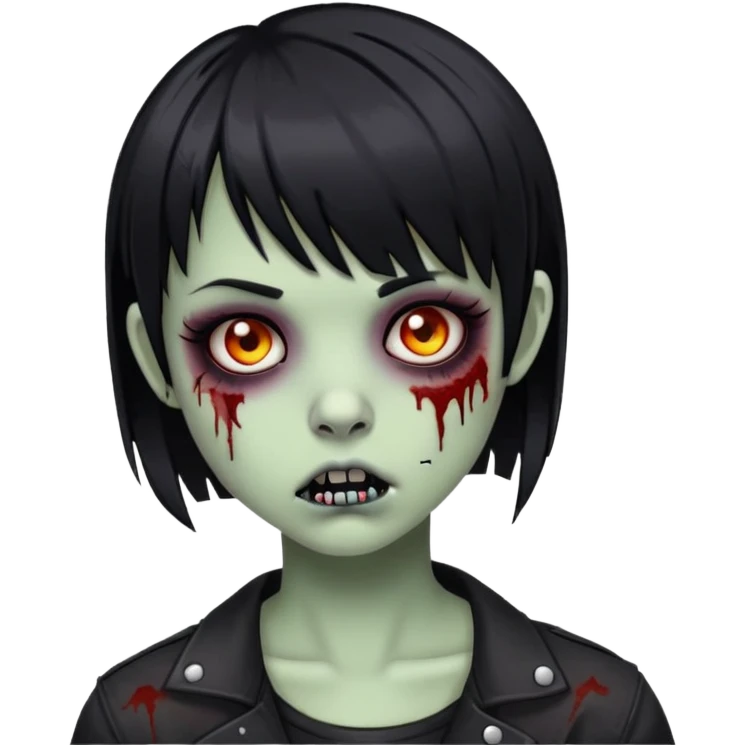 zombie girl with a black short hair, middle bangs, labret piercing, and emo style emoji