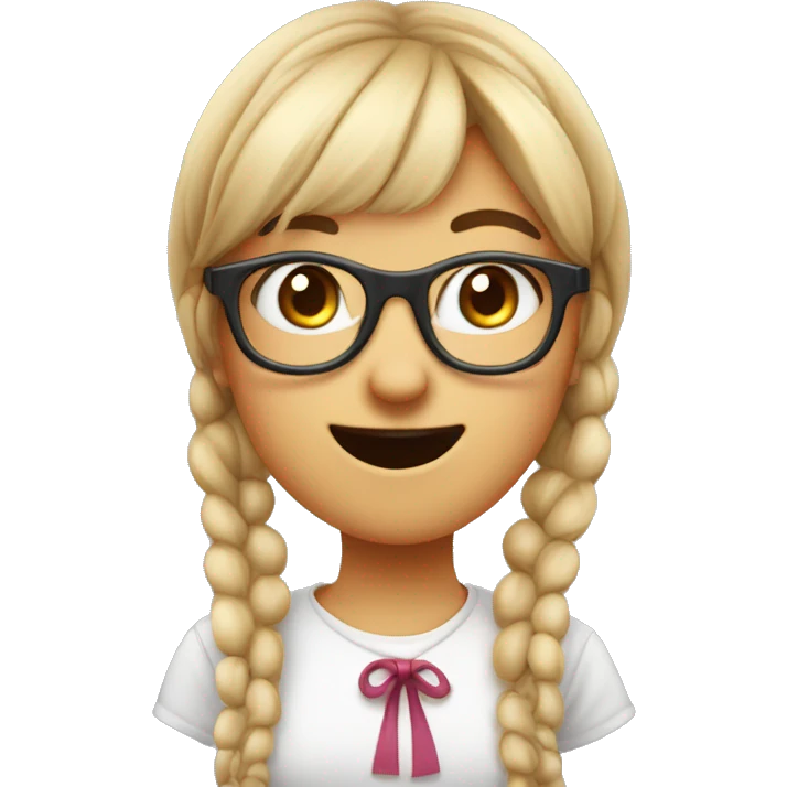 Cute bucktooth glasses wearing Nerd girl with pigtails and bangs. Buck teeth emoji
