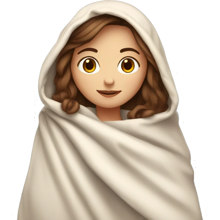 Brown hair white girl, with a blanket over shoulders  emoji