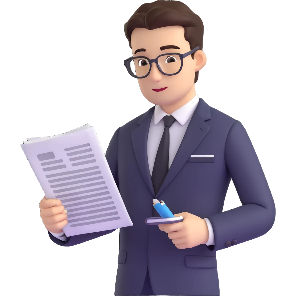 professional male accountant in suit reviewing documents emoji